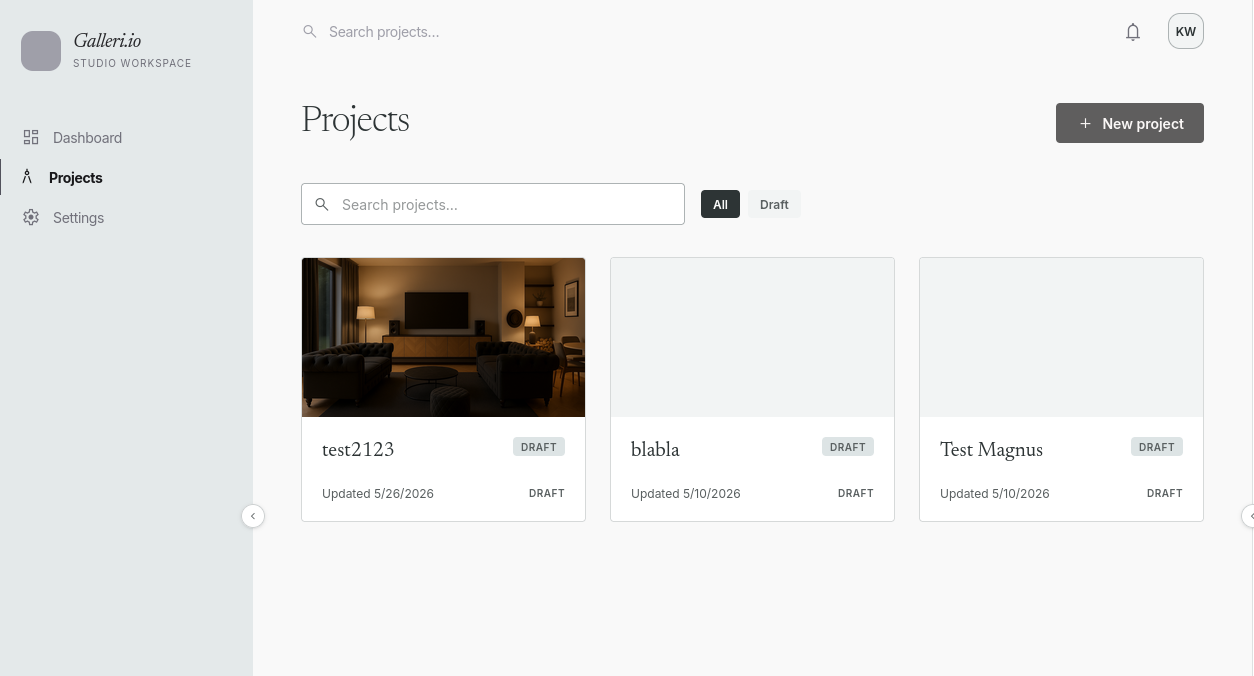 Galleriio dashboard screenshot